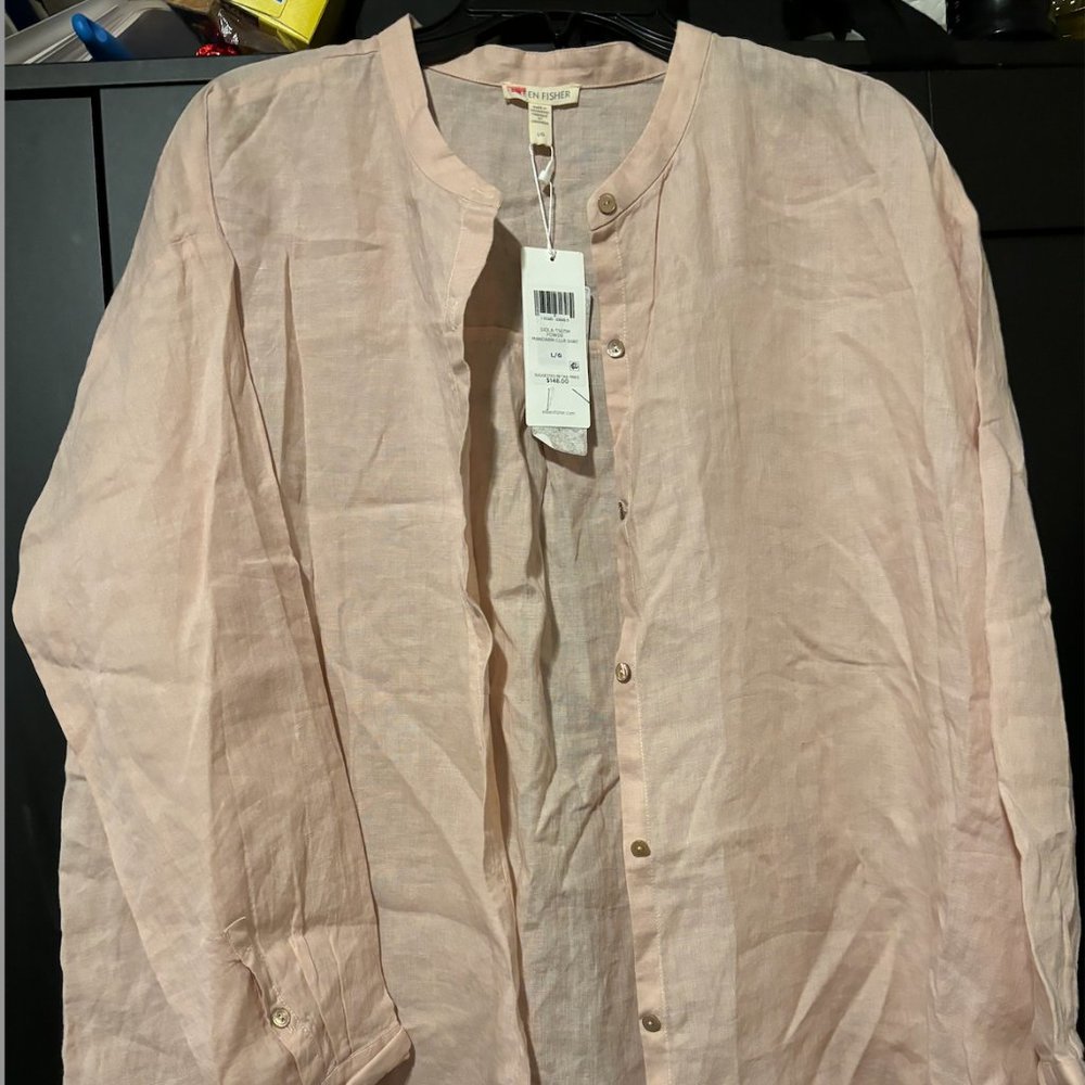 EILEEN FISHER Washed Organic Cotton Poplin Band Collar Shirt